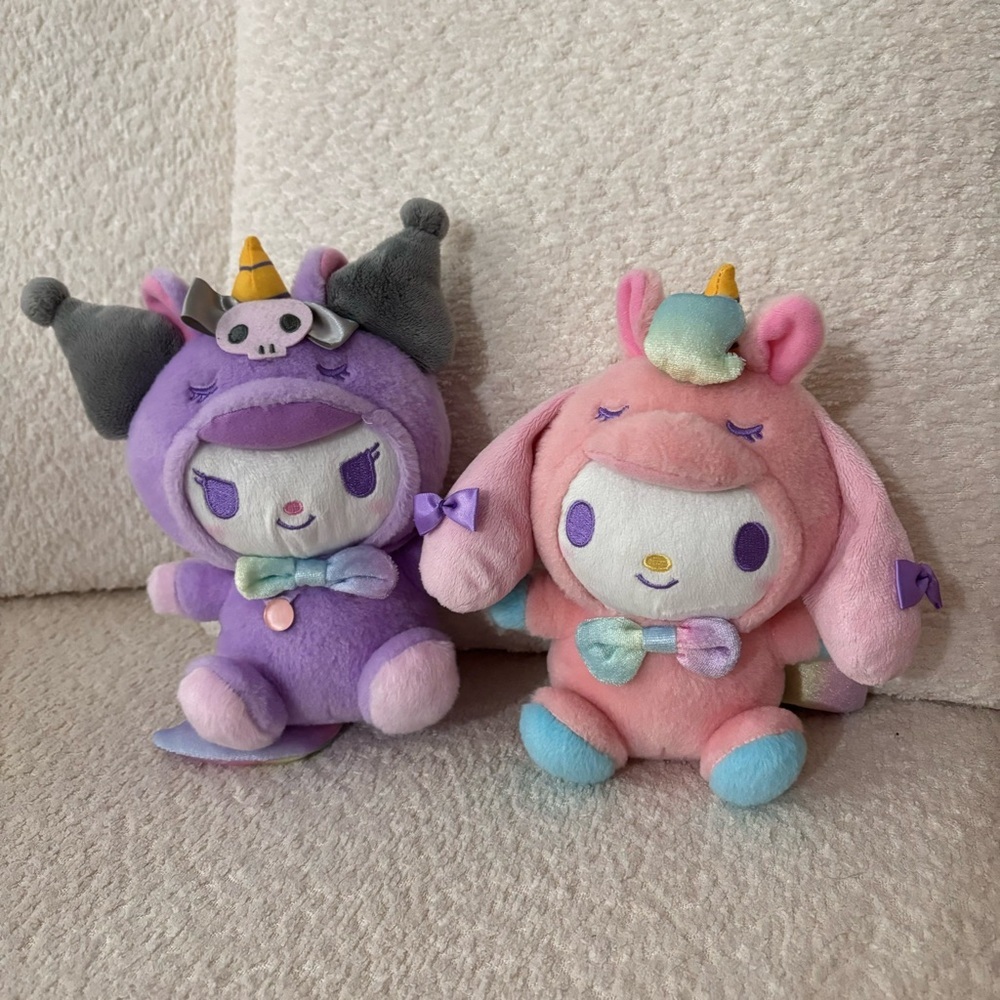Sanrio Kuromi and My Melody Pastel Colorful Unicorn Party Plush Kawaii
